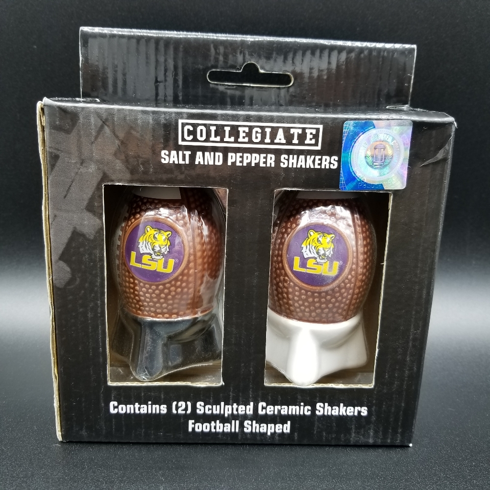 LSU Tigers Football Shaped Salt & Pepper Shakers Lousiana State University New